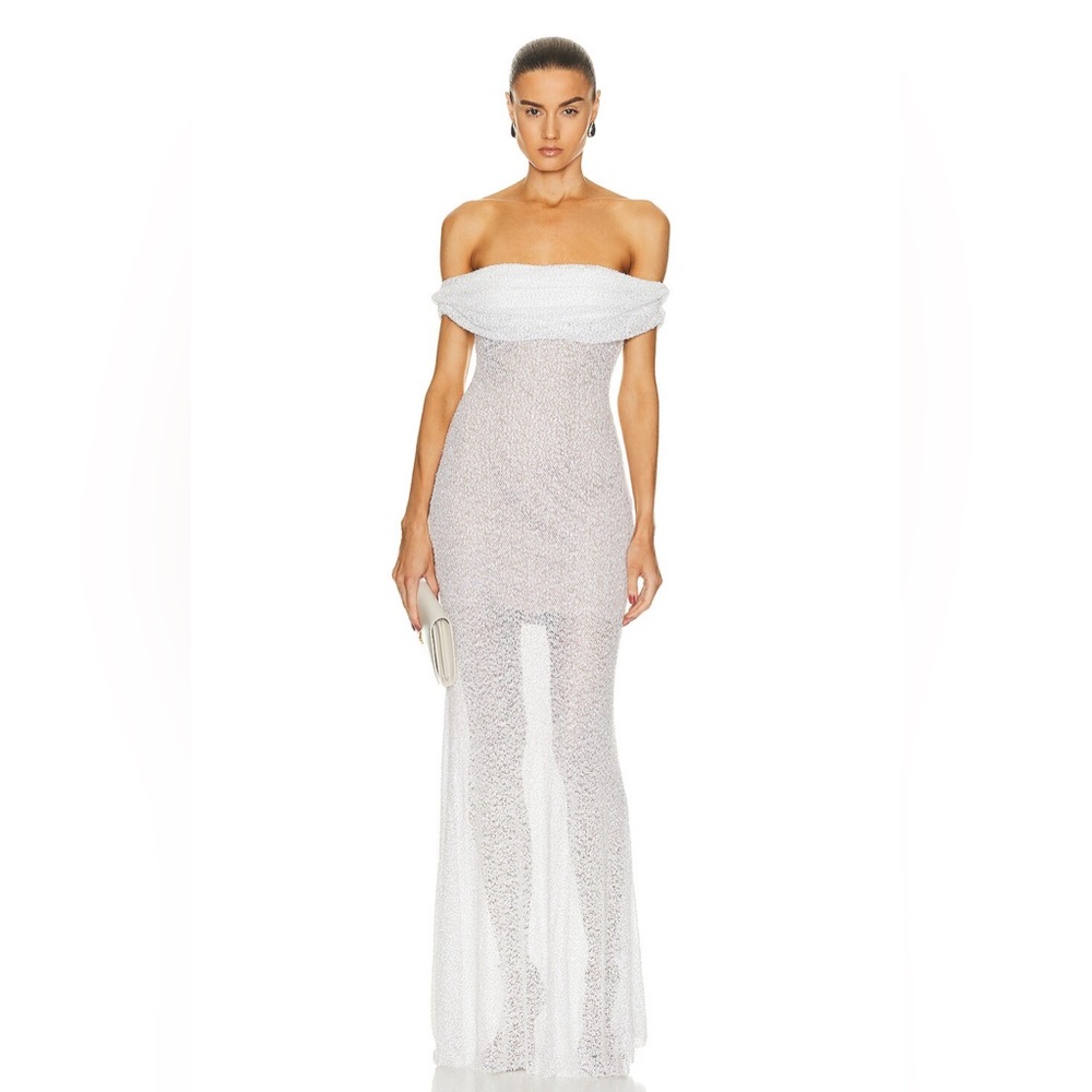 Self-Portrait White Beaded Maxi Dress - US 6